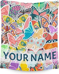 Personalized Butterfly Blanket Gifts with Name - 50"x60" Cute Throw for Women, Girls - Colorful Soft Fuzzy Blankets for Bed, Couch & Living Room