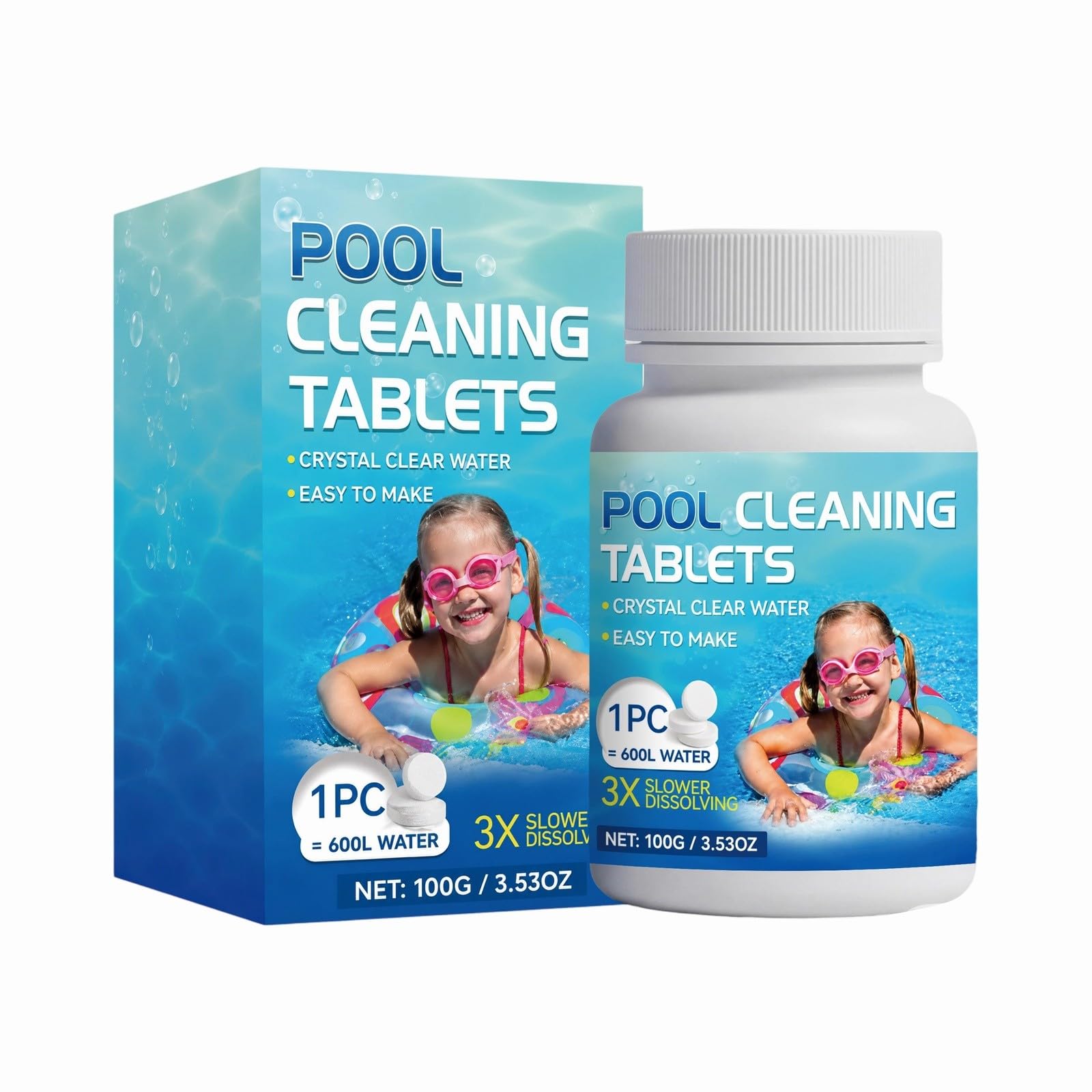 Chlorinec Tablets for Swimming Pool, Paddling Pool Cleaner, 100G Pool Cleaning Tablets, Multifunction Chlorine Cleaning Tablet, Purify Tablets Keep Water Clean and Clear (B)