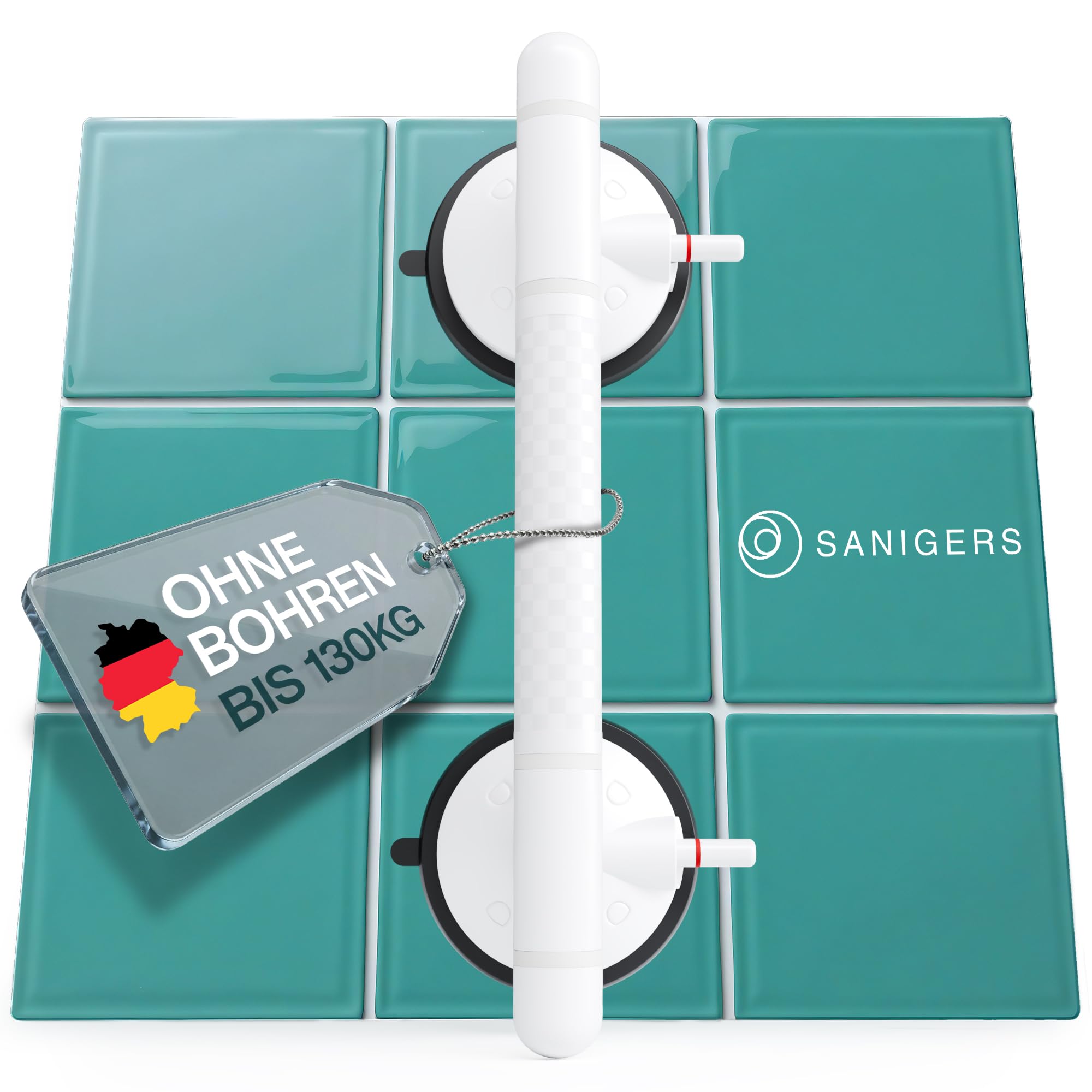Haltegriff mit Saugnapf I 2026 I EXTRA STARKER HALT 130 KG I 36,5 CM Haltegriff Dusche ohne Bohren, Haltegriffe für Senioren, Badewannengriff ohne Bohren, Duschgriff mit Saugnapf