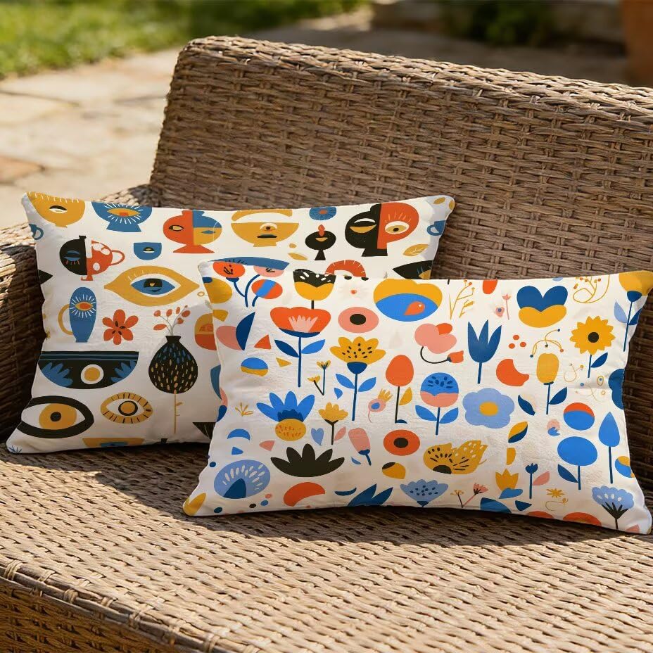 Lot de 2 housses de coussin de jardin 40x80 cm imperméables blanc lin