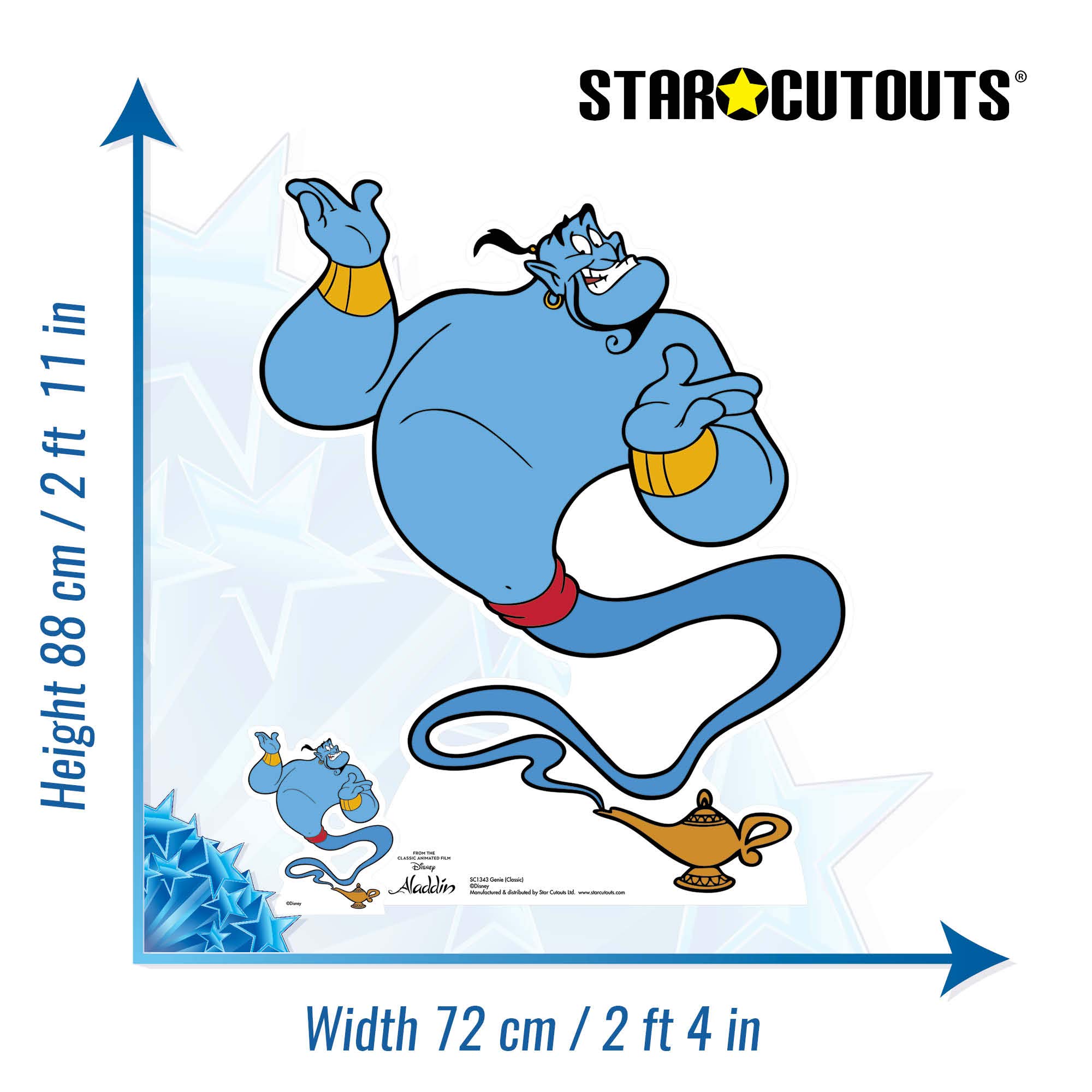 Star Cutouts Ltd SC1343 Aladdin (klasyczny) Robin Williams Lifesize wycięcie z darmowym mini kartonowym Standee idealne dla fanów, przyjaciół, kolekcjonerów i rodziny, wzrost 88 cm, kreskówka dżina