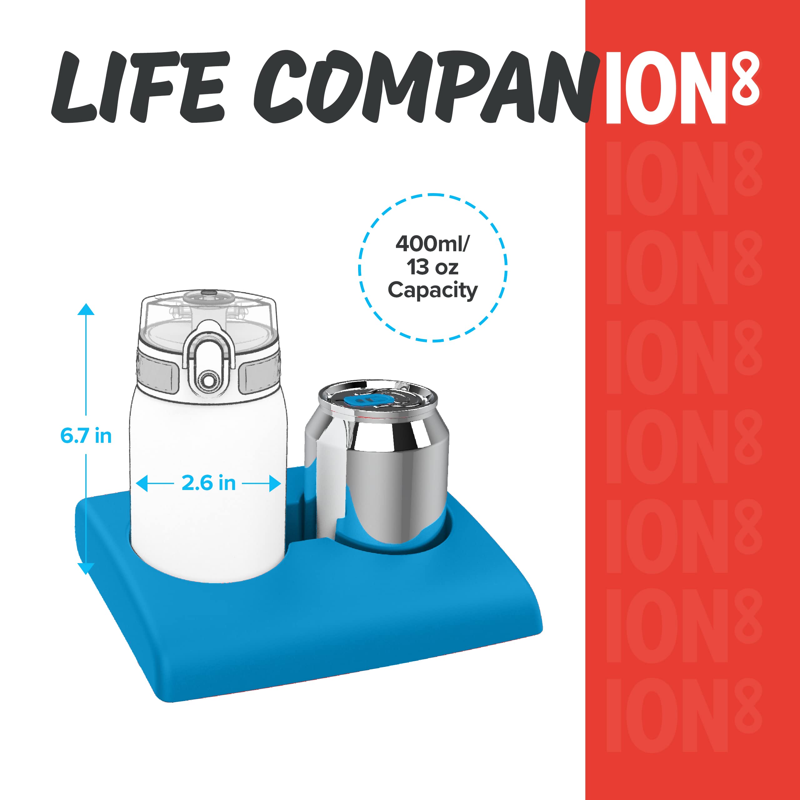 ION8 Butelka na Wodę dla Dzieci ze Lekki Stali, 400 ml/13 oz, Nieocieplany, Szczelna, Łatwa do Otwarcia, Bezpieczny Zamek, Można Myć w Zmywarce, Składany Uchwyt, Łatwa w Czyszczeniu, Czerwony