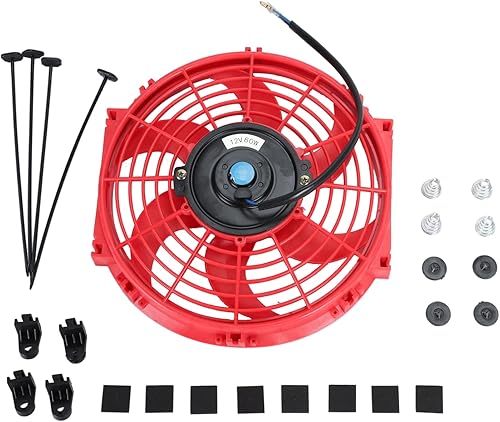 Vista 8 de Kit universal de ventilador delgado de enfriamiento de radiador eléctrico de 10 pulgadas, tire/empuje, 12V, rojo
