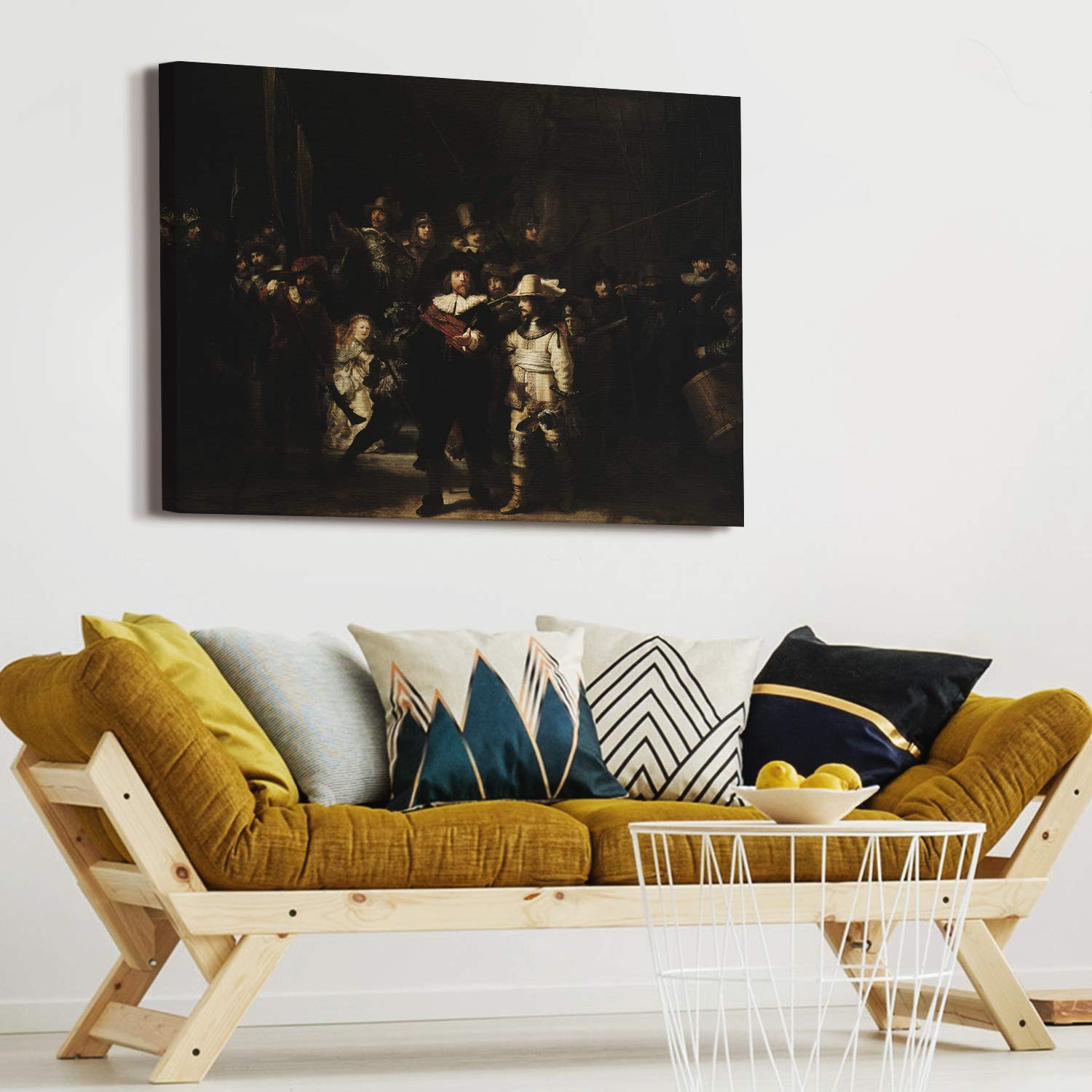 Reproduction Sur Toile 'La Ronde De Nuit' De Rembrandt - Encadrée, Prête à Accrocher - Neuf