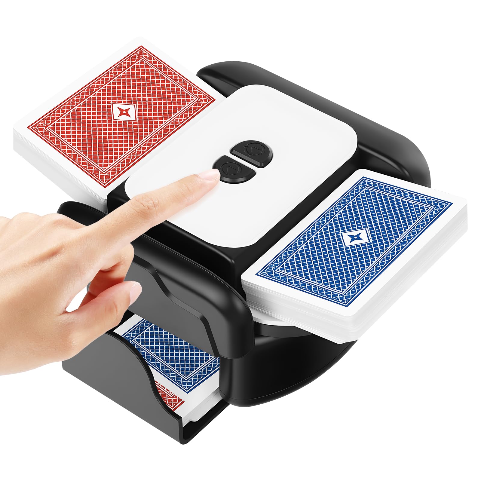 Mélangeur de carte Automatique 2600mAh Rechargeable Mélange Automatique avec Arrêt Auto | Modes Auto/Manuel Silencieux Pour 1–2 Jeux de Cartes, Compatible avec Poker, Blackjack (Noir et blanc)