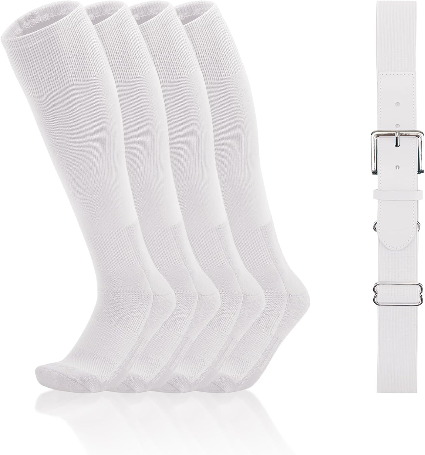 QBK Toddler Baseball Socks And Belt Youth Softball Tee Ball Combo Set for Boy Girl (2 Pairs of Socks & 1 Belt)