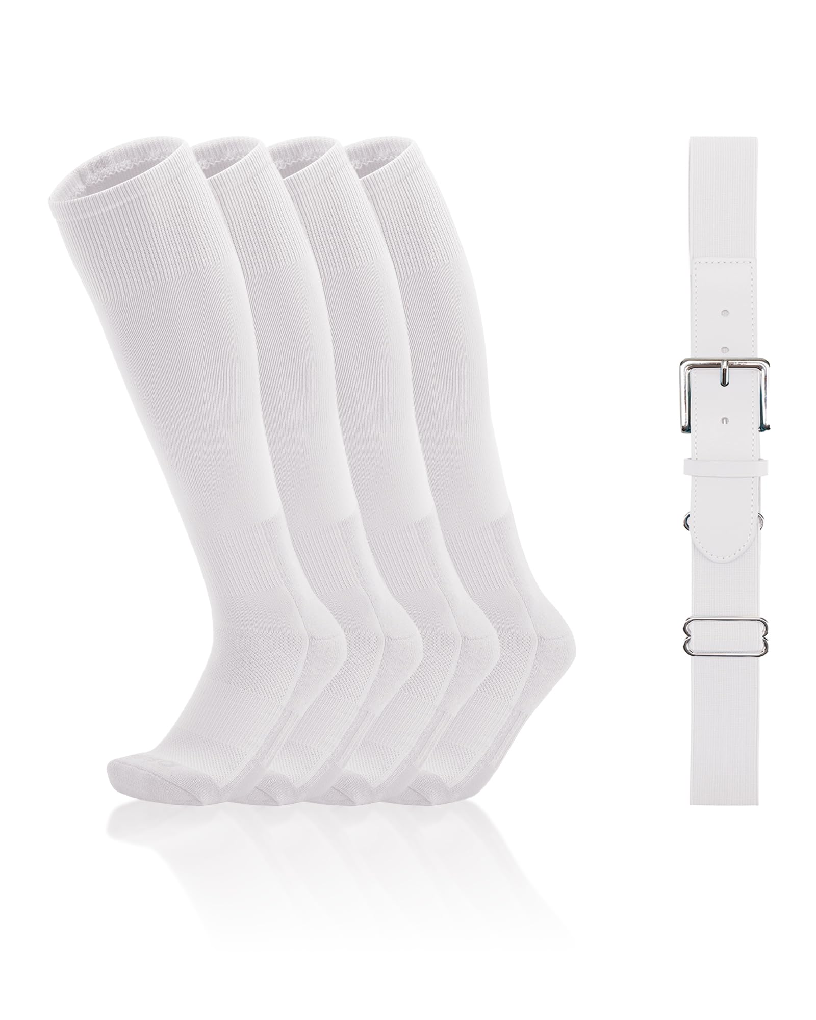 QBK Toddler Baseball Socks And Belt Set, 2 Pairs of Socks &amp; 1 Belt
