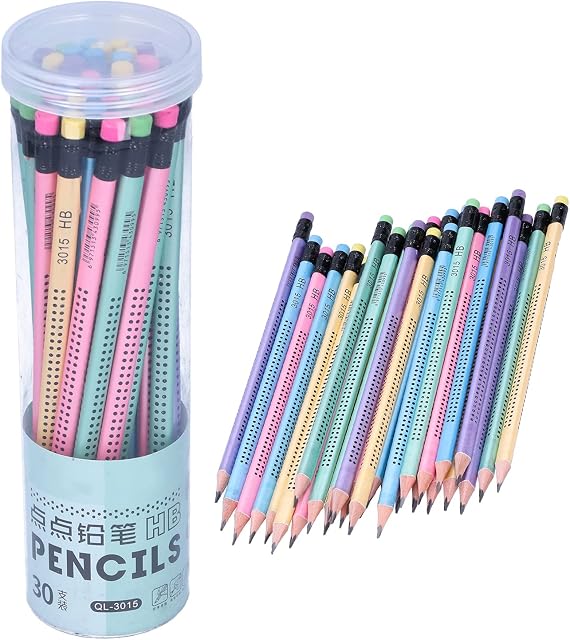 Écrire le crayon, 30Pcs HB Crayon Non-Slip Multi-Color avec Éraser Enfants Écrit par un étudiant Outils de dessin avec Barrel triangulaire