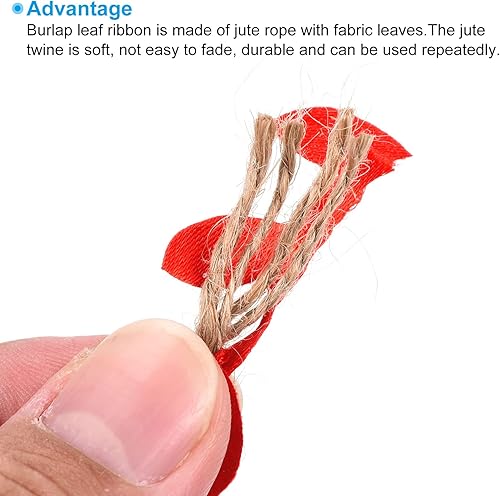 Miniatura 4 de PATIKIL Cinta de hoja de arpillera de 6.6 pies y 0.197 in, paquete de 2 cuerdas trenzadas de yute natural con hojas artificiales para decoración de