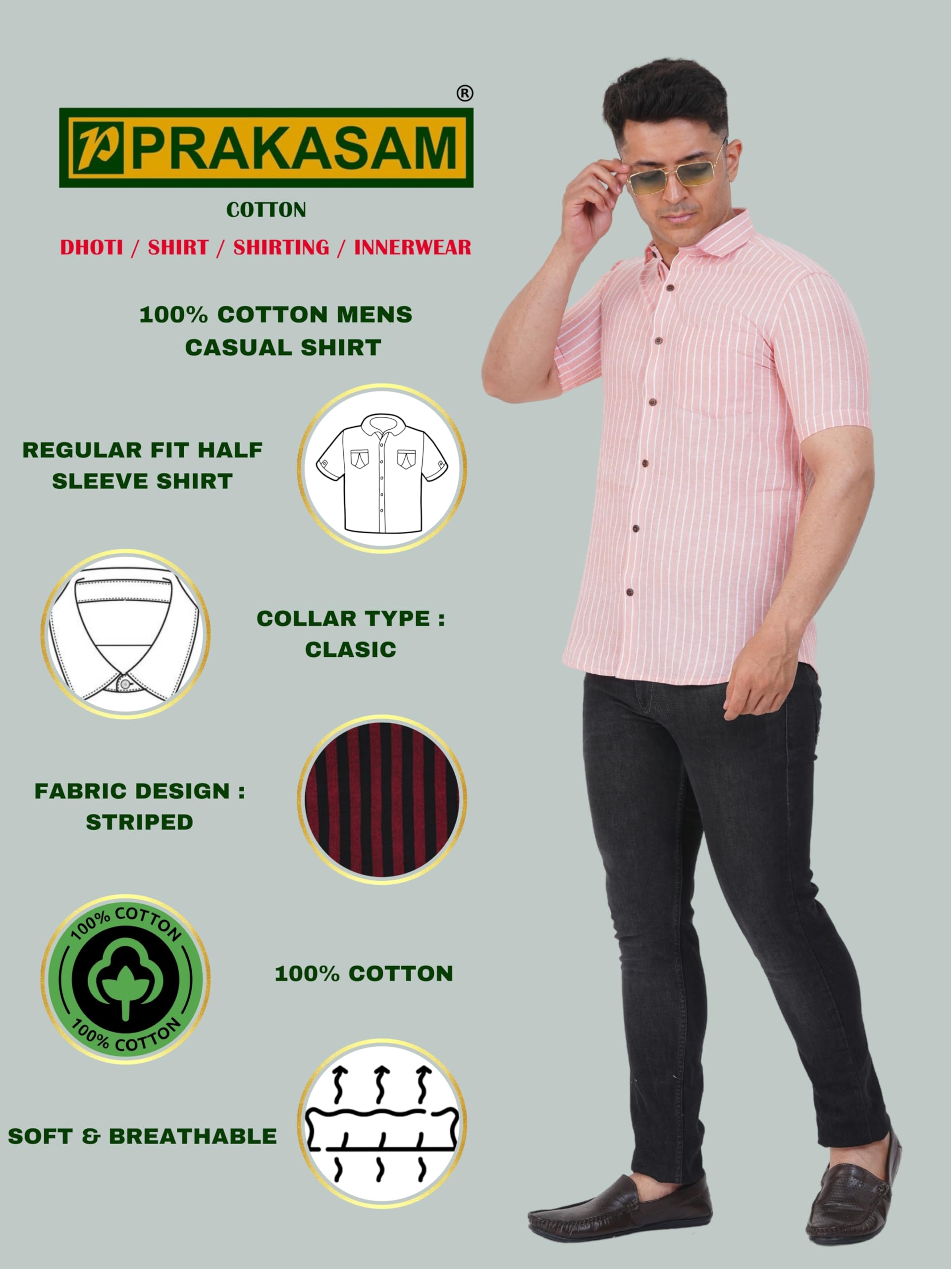 Camicia casual da uomo a righe in cotone vestibilità regolare
