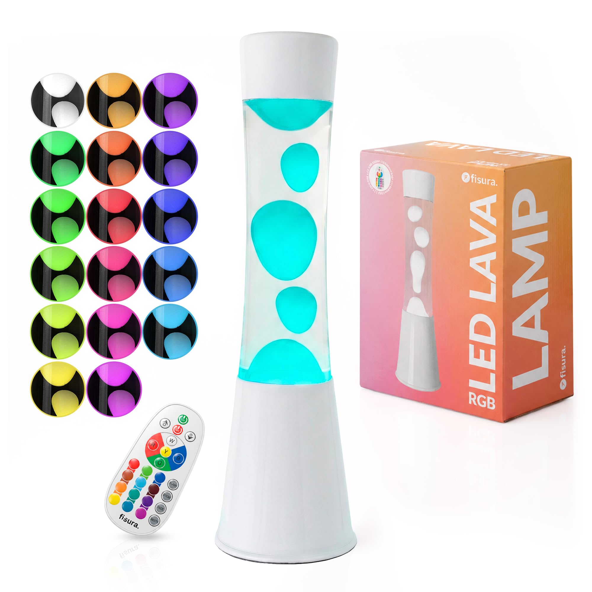 Fisura – Lámpara de lava LED RGB con mando. 17 colores. Lámpara original.