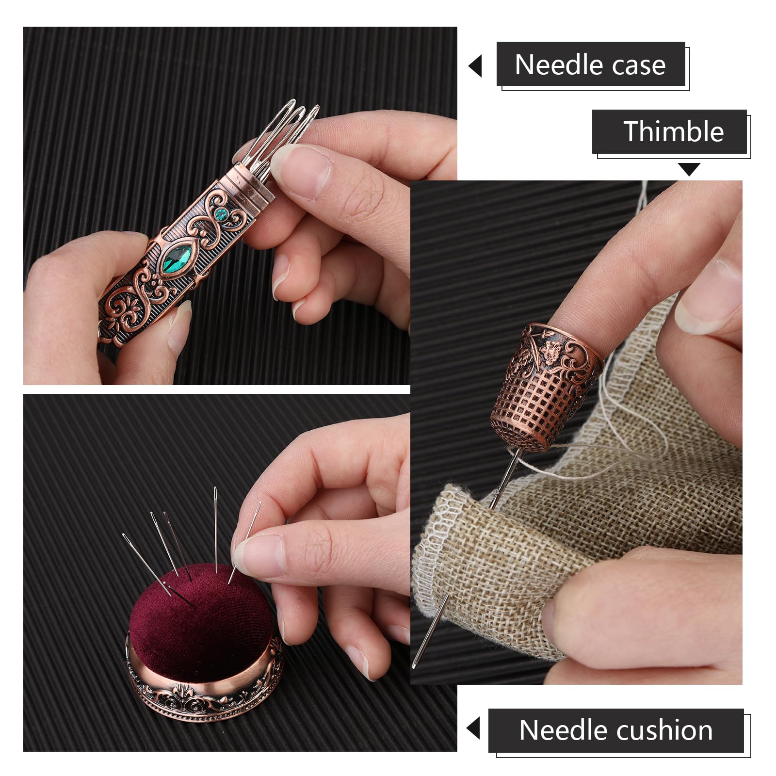 WONVOC Stickscheren-Set, kleine Vintage-Stickschere mit Abdeckung, Vintage-Stickscheren-Set, Vintage-Nähset, Nähnadeletui, einfaches Einfädelwerkzeug, Lineal, Nähnadelkissen