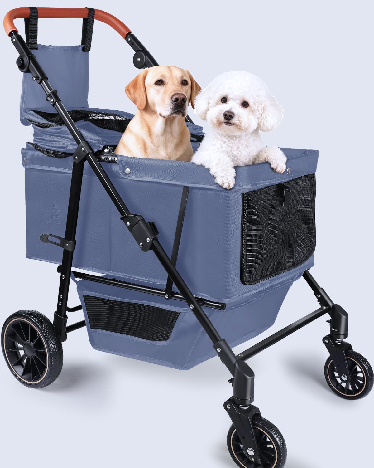 Dog Stroller for Medium & Large Dogs Up to 66 lbs, Pet Stroller for 2 Small Dogs with Adjustable Handle & Canopy, Sun Shades, Storage Organizer, Foldable & Ventilated,Navy Blue