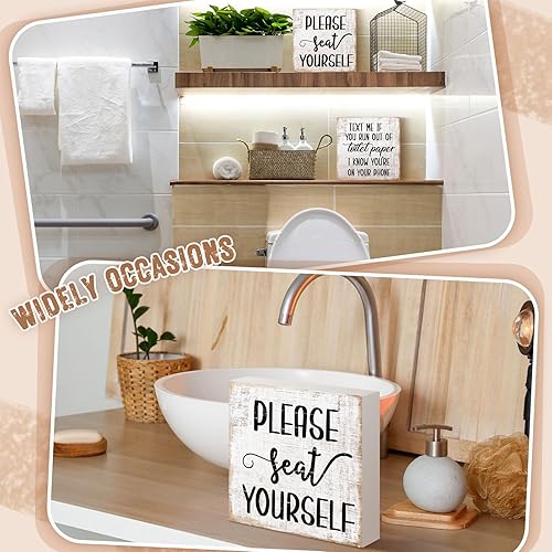 Miniatura 5 de Jetec 2 piezas de letreros de baño de granja, decoración de caja de madera, divertido arte de pared de baño, placa de madera rústica, decoración