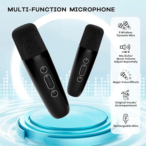 Miniatura 3 de YLL Mini máquina de karaoke con 2 micrófonos inalámbricos para niños y adultos, 18 canciones precargadas, altavoz Bluetooth portátil regalo para