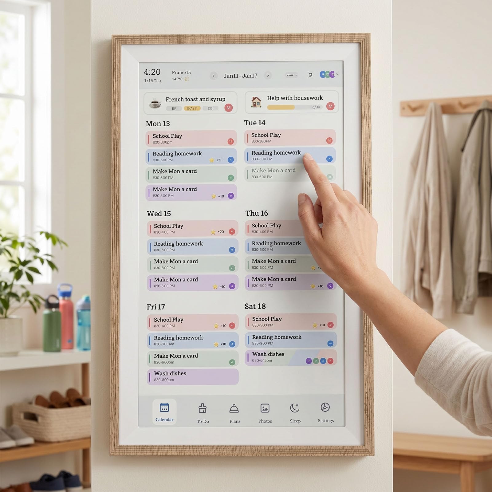 Dpofirs 15,6 Zoll Smart Digitalkalender, Touchscreen Wand Familienplaner mit WLAN Synchronisierung, Interaktiver Aufgabentabelle und Fotorahmen für die Terminverwaltung zu Hause (Europäischer
