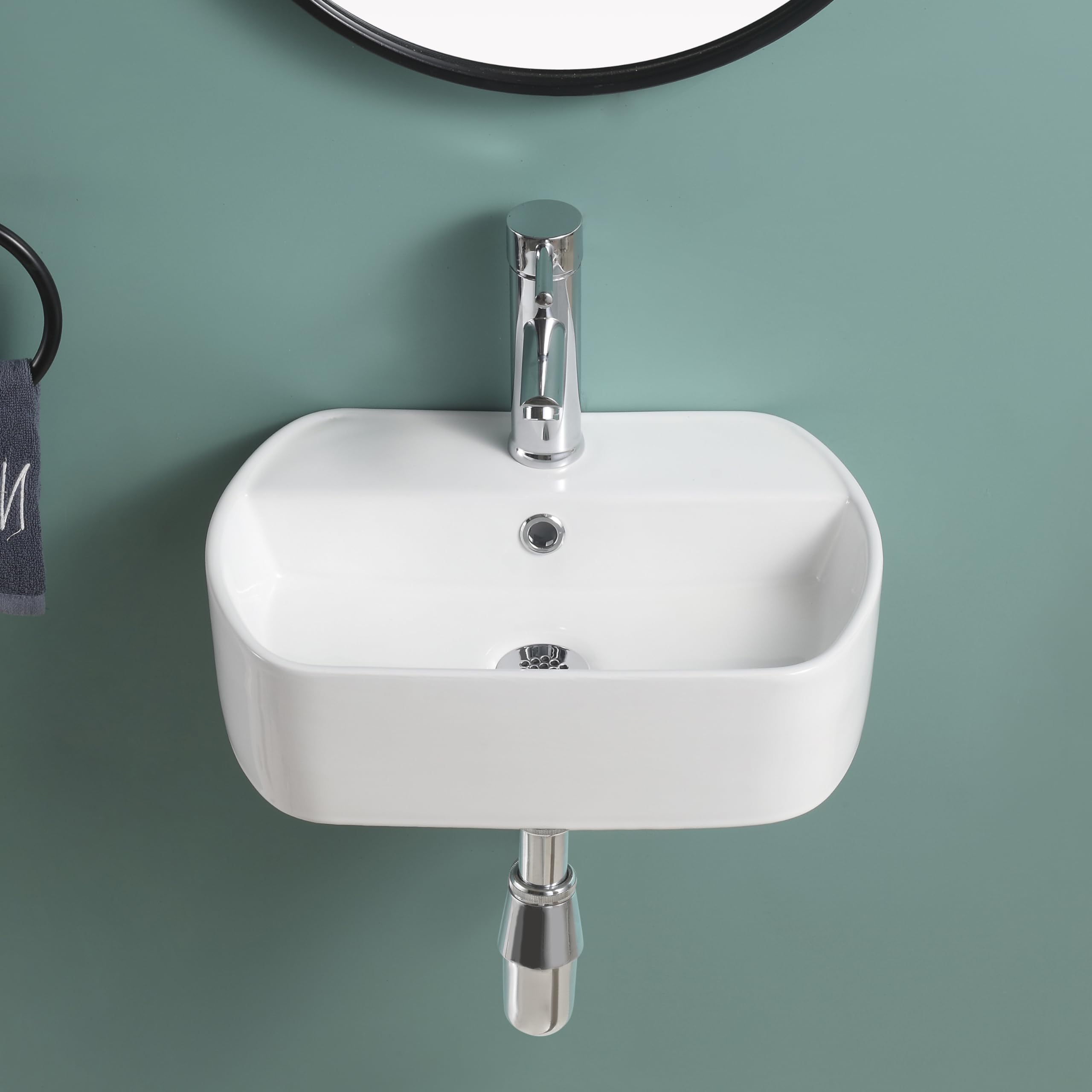 Home Supplies White – Modern Bathroom Cloakroom Basin Sink, Wall Hung Ceramic Basin For Bathroom, And Toilet With Pop Up + Waste + Bottle Trap 135Mm X 460 X 330Mm (Hxwxd)