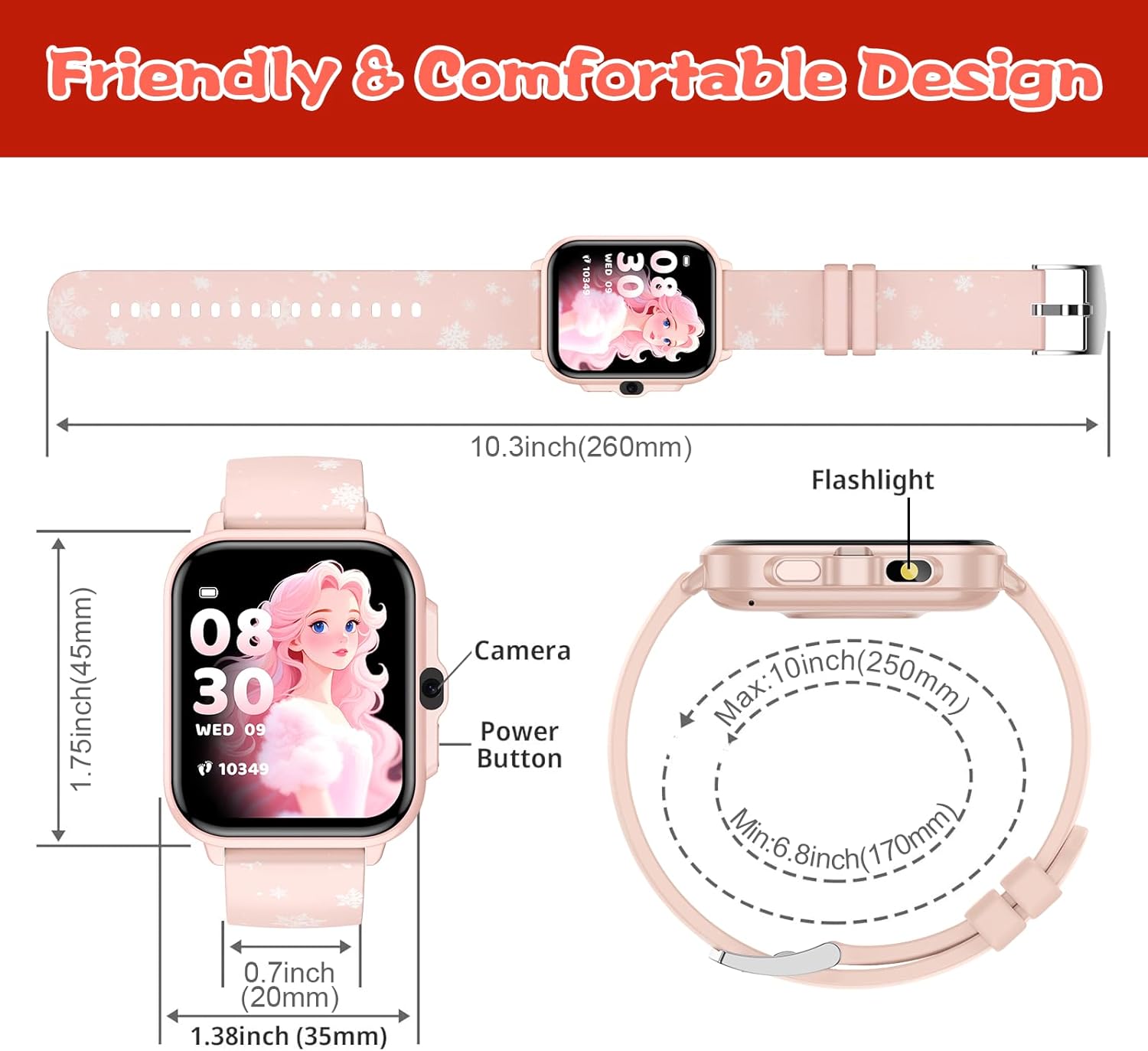 Smart Watch for Kids Boys Age 5-12, Ai Functions Games HD Touch Screen Watches with Video Camera Music Player Pedometer Heart Rate Sleep Tracker Christmas Birthday Gifts for Girls (Pink, 1.85