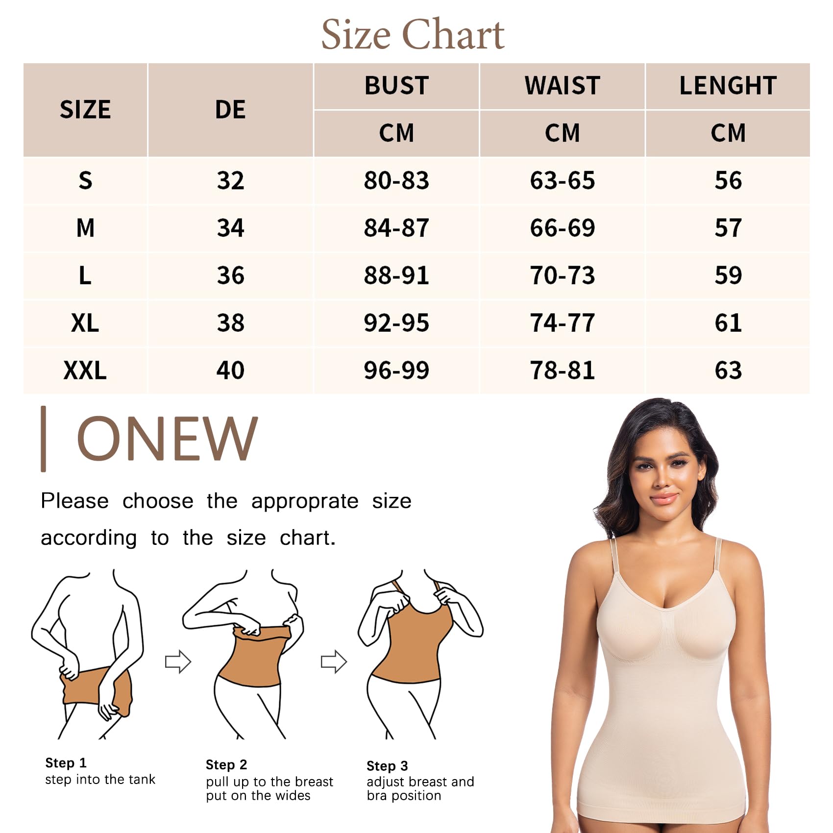 ONEW Shapewear - Camiseta interior para mujer, moldeadora de abdomen, chaleco con tirantes finos