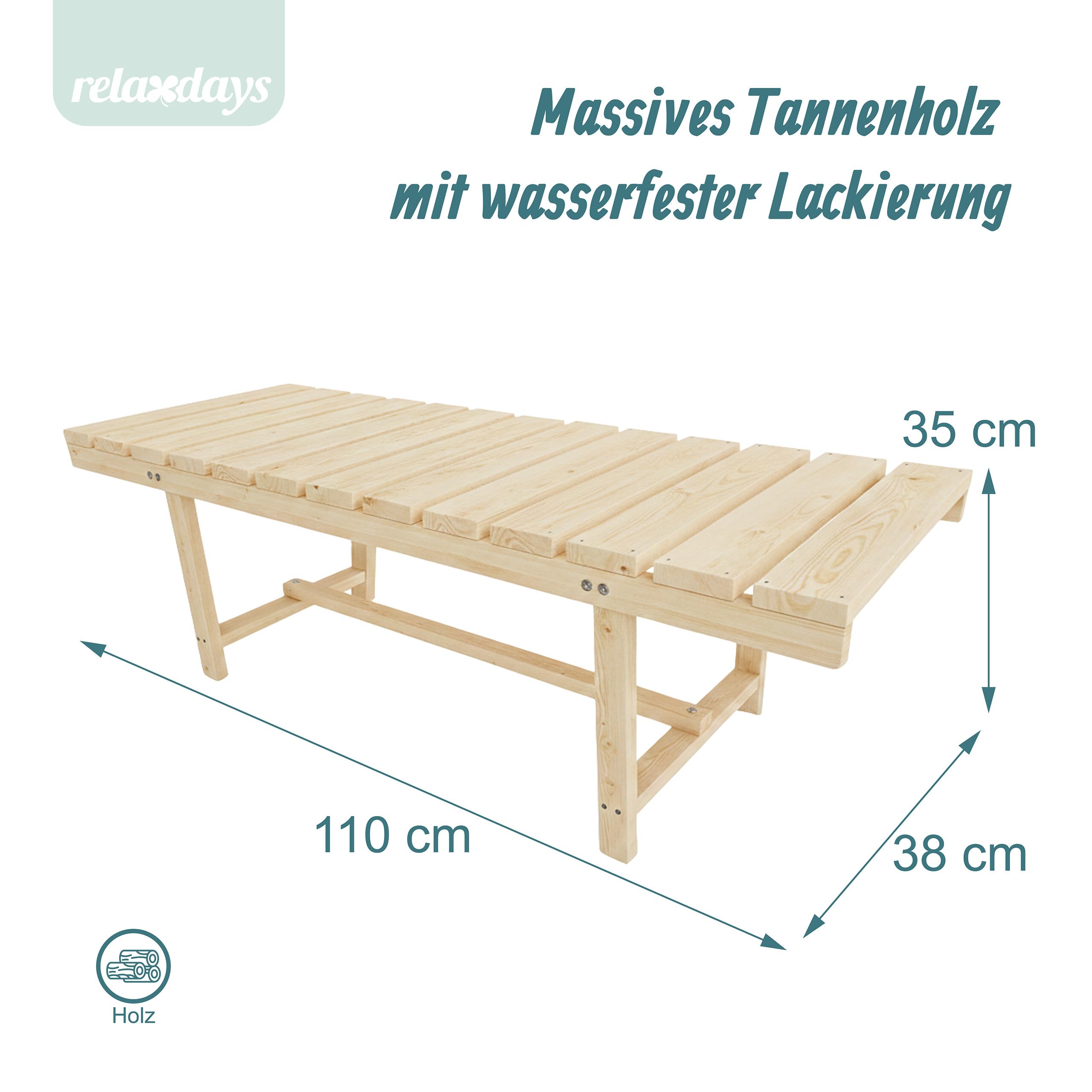 Relaxdays Gartenbank, 2-Sitzer, Terrasse, Balkon, ohne Lehne, Natur