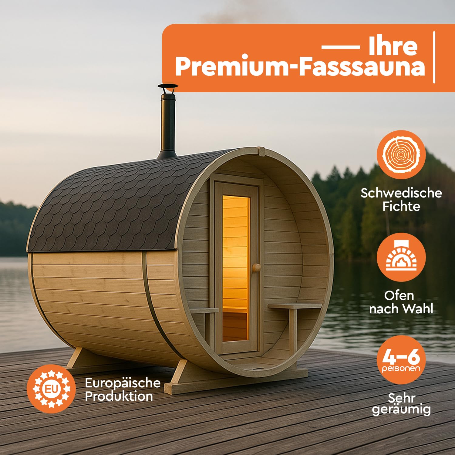 Fasssauna aus nordischer Fichte Garten Outdoor Sauna 240 cm Runde Holzofen inkl. Zubehörset
