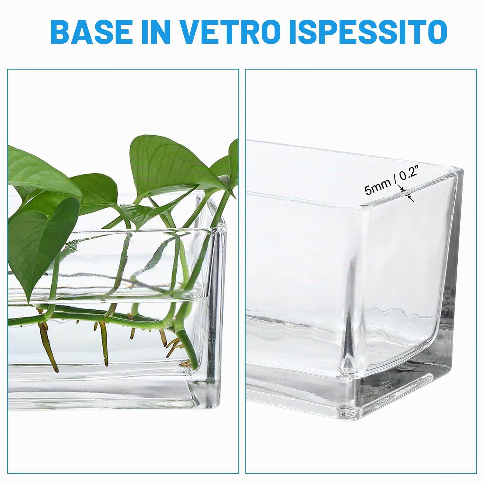 PATIKIL Vaso In Vetro Rettangolare 8x4x4 Pollici, 1 Pc Contenitore Per Fiori Terrario Con Fondo Rinforzato Per Decorazioni Per Matrimoni Casa Ufficio Feste Eventi, Trasparente