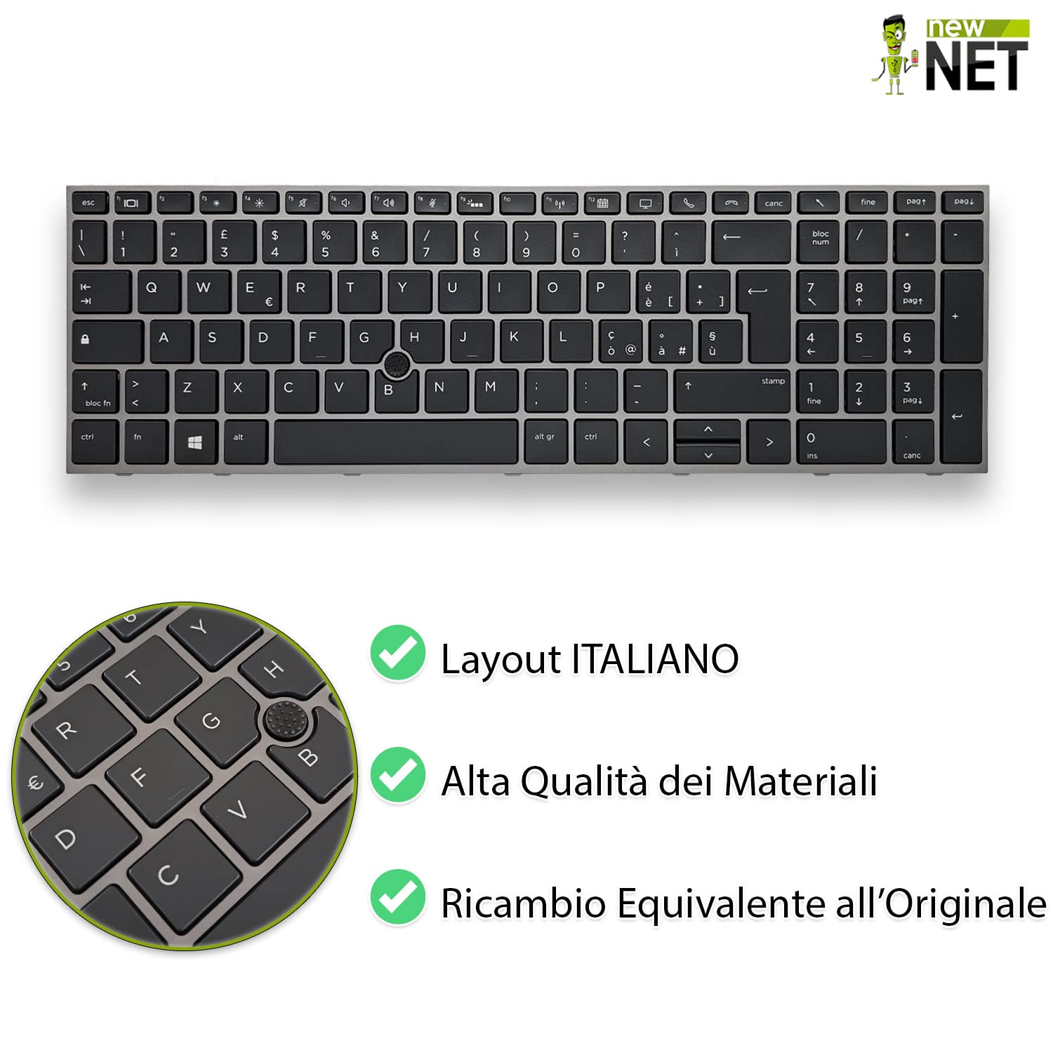 new net - Tastiera Compatibile con Notebook HP Zbook 15 G5 15 G6 17 G5 17 G6 [Frame Grigio Scuro - Trackpoint - Retroilluminata - Layout ITA]