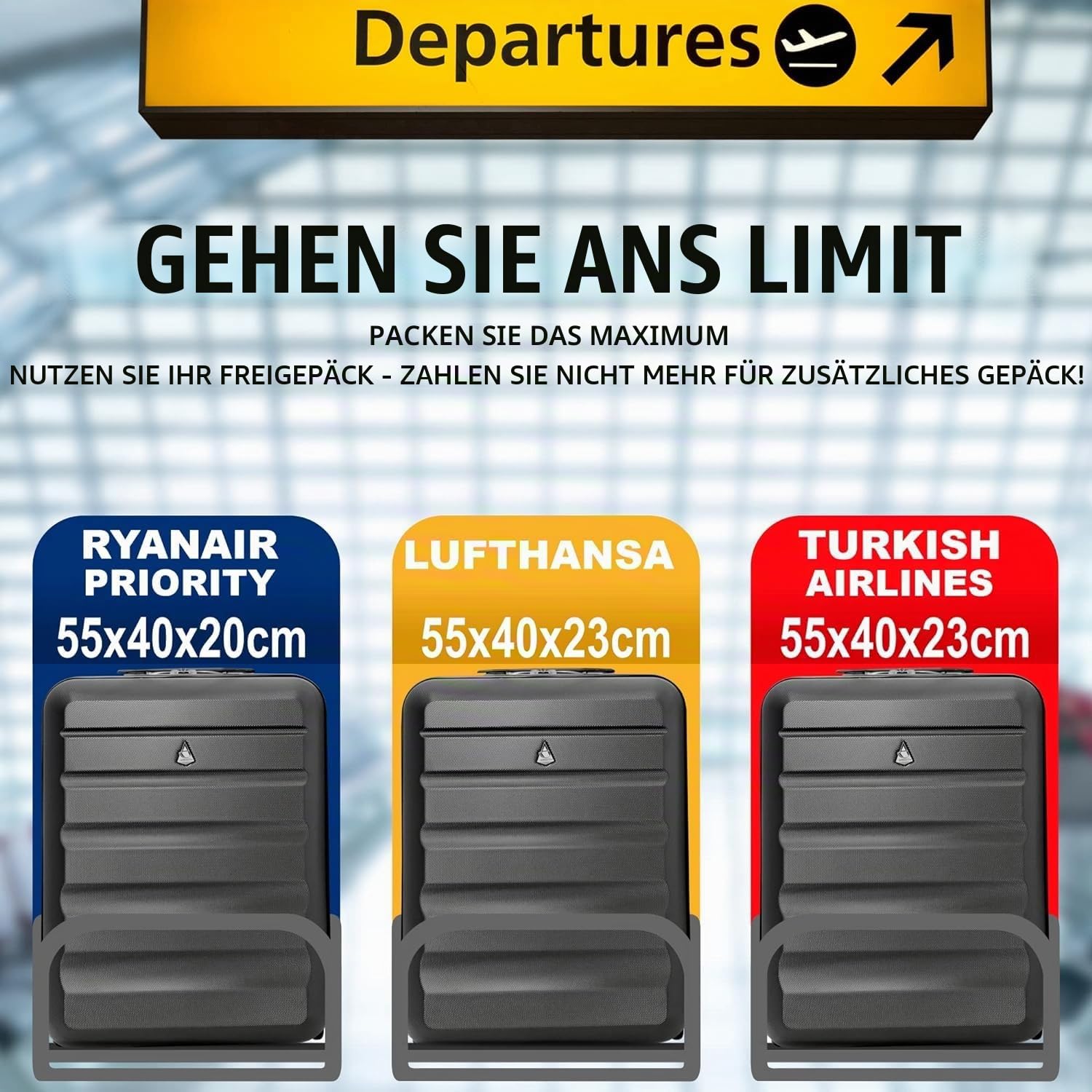 Aerolite Erweiterbar 55x40x20cm auf 55x40x23 cm Lufthansa Eurowings Ryanair Wizz Air Priorität und mehr Maximale Größe, Leichtes Hartschale Handgepäck Koffer 55x40x20 55x40x23 mit 2 Rädern