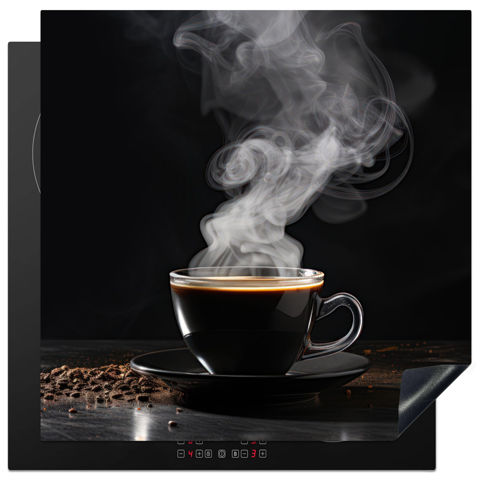 KitchenYeah© Induction Hob Protector Mat 30.7"x30.7" / 78x78 cm Stove Cap Top Cover Kitchen Cooker Covers for Electric Hobs Vinyl Coffee - Black - Beans - Hot - Cup