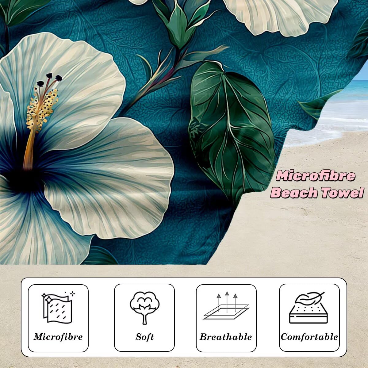 Juego de 2 Toalla Playa Grande 80x160 cm, Secado Rapido Toalla Microfibra Gimnasio, Antiarena Toallas de Playa Flor, Grande Ligera Compacta Toallas Microfibra Mujer Hombre para Viaje Piscina -4754