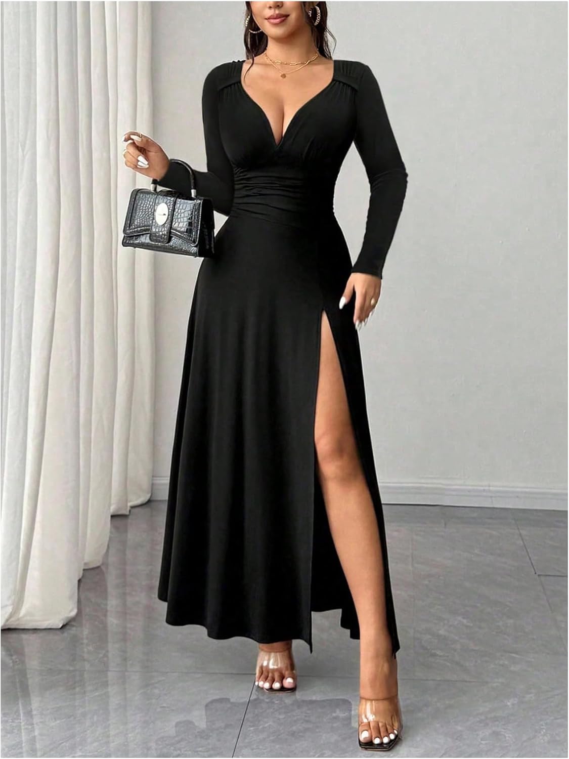 GORGLITTER Women's Long Sleeve Drop Waist Maxi Dress Elegant Birthday Cocktail Formal Prom Party Wedding Guest Dresses - Image 4