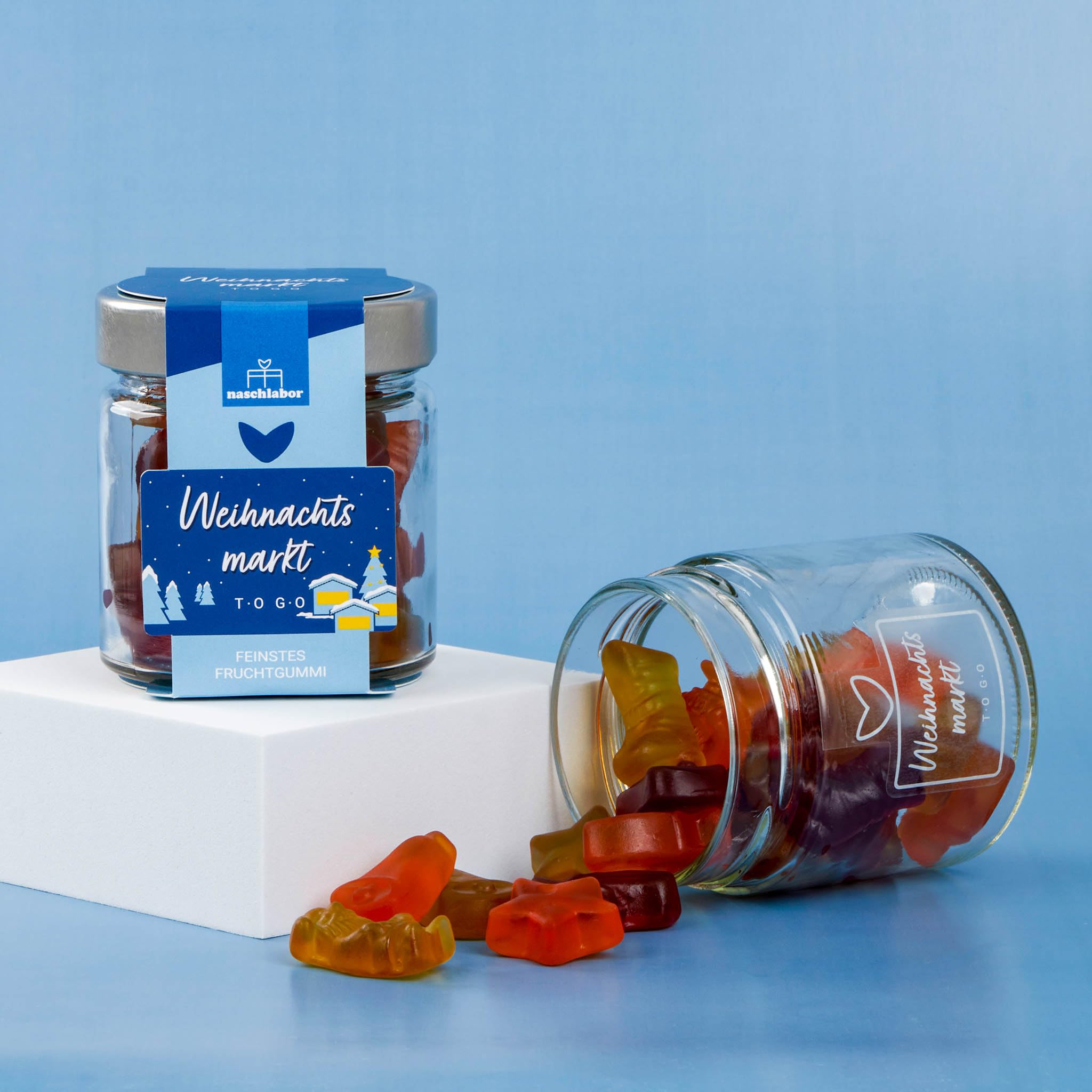 Weihnachtsmarkt To Go in Geschenkglas 120g | leckere Fruchtgummis zur Weihnachtszeit | Das perfekte Geschenk für Weihnachten | Adventskalender Geschenk | Weihnachtsmarkt