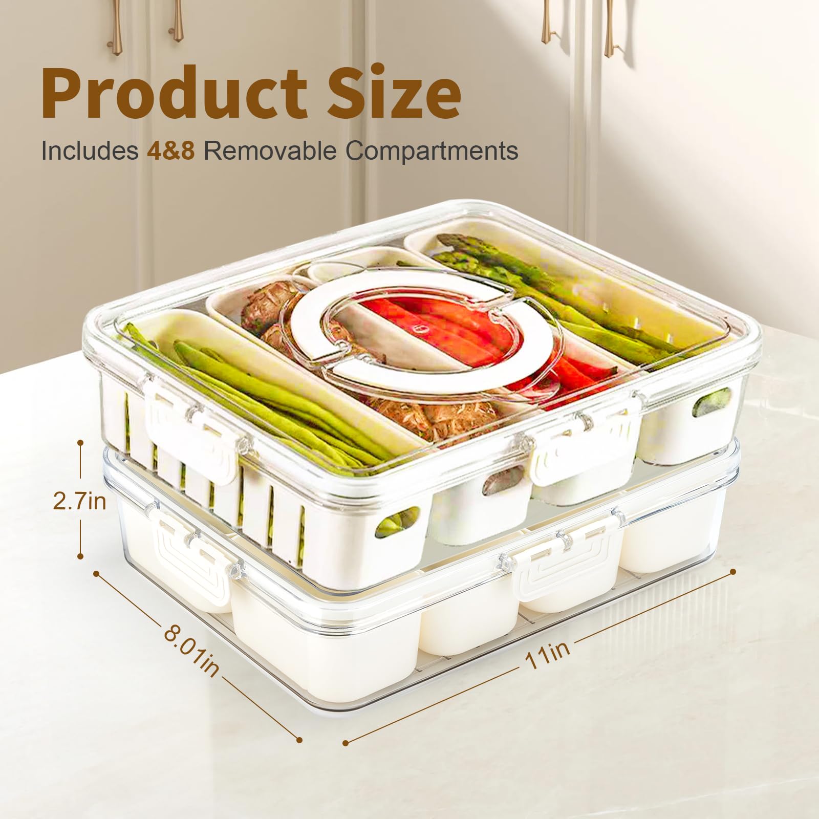 2-Pack Snackle Box With 8 Removable Stainless Steel Containers - Leak-Proof Divided Tray For Parties, Office