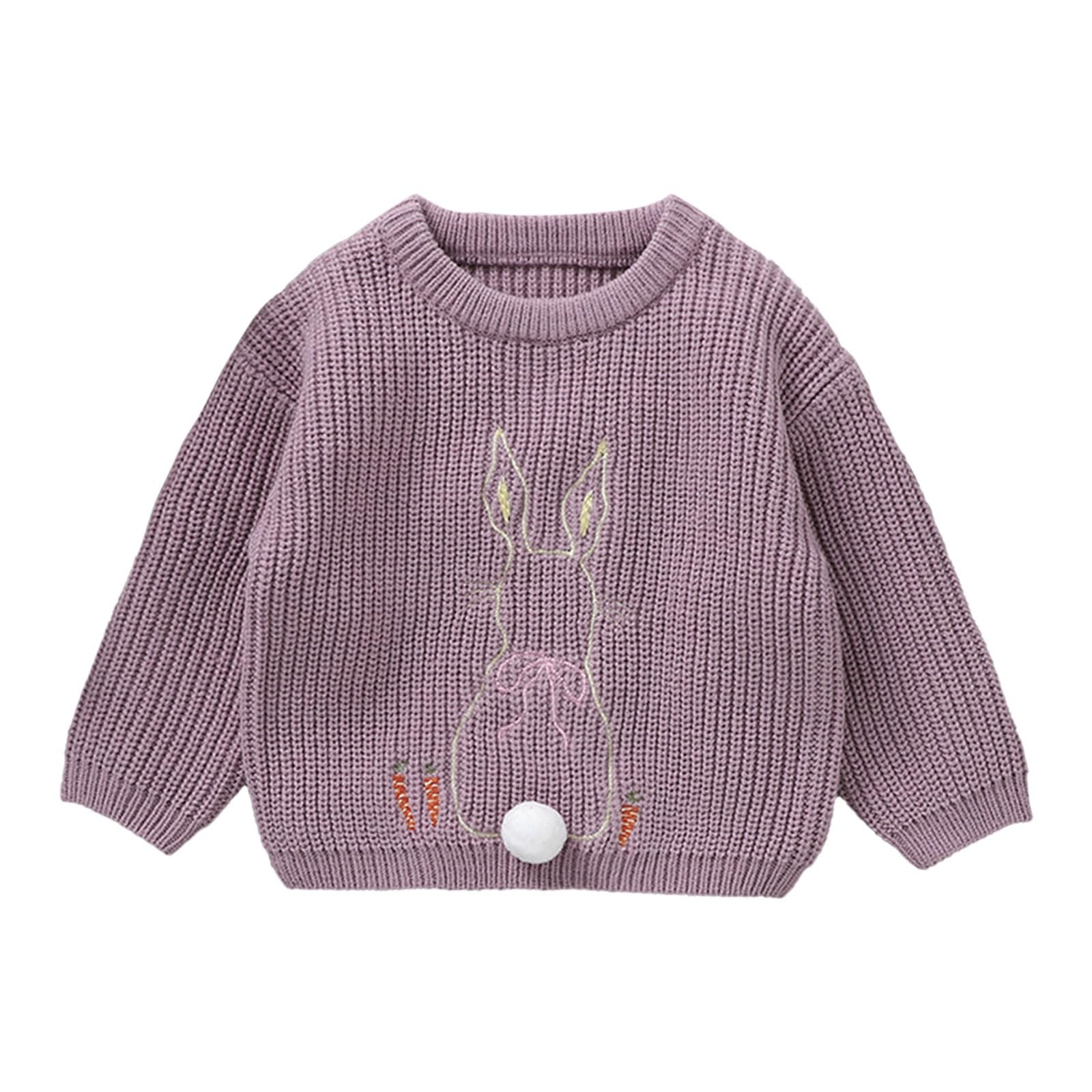 RNTOP Toddler Baby Boys Girls Knit Sweater Pullover Bunny Crewneck Long Sleeve Blouse Tops Warm (Purple, 9-12 Months)