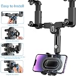 Rearview Mirror Phone Holder for Car,360°Rotatable and Retractable Multifunctional Rear View Mirror Phone Holder,Four Corners Fixed Anti-Shake Design,for All Mobile Phones and All Car
