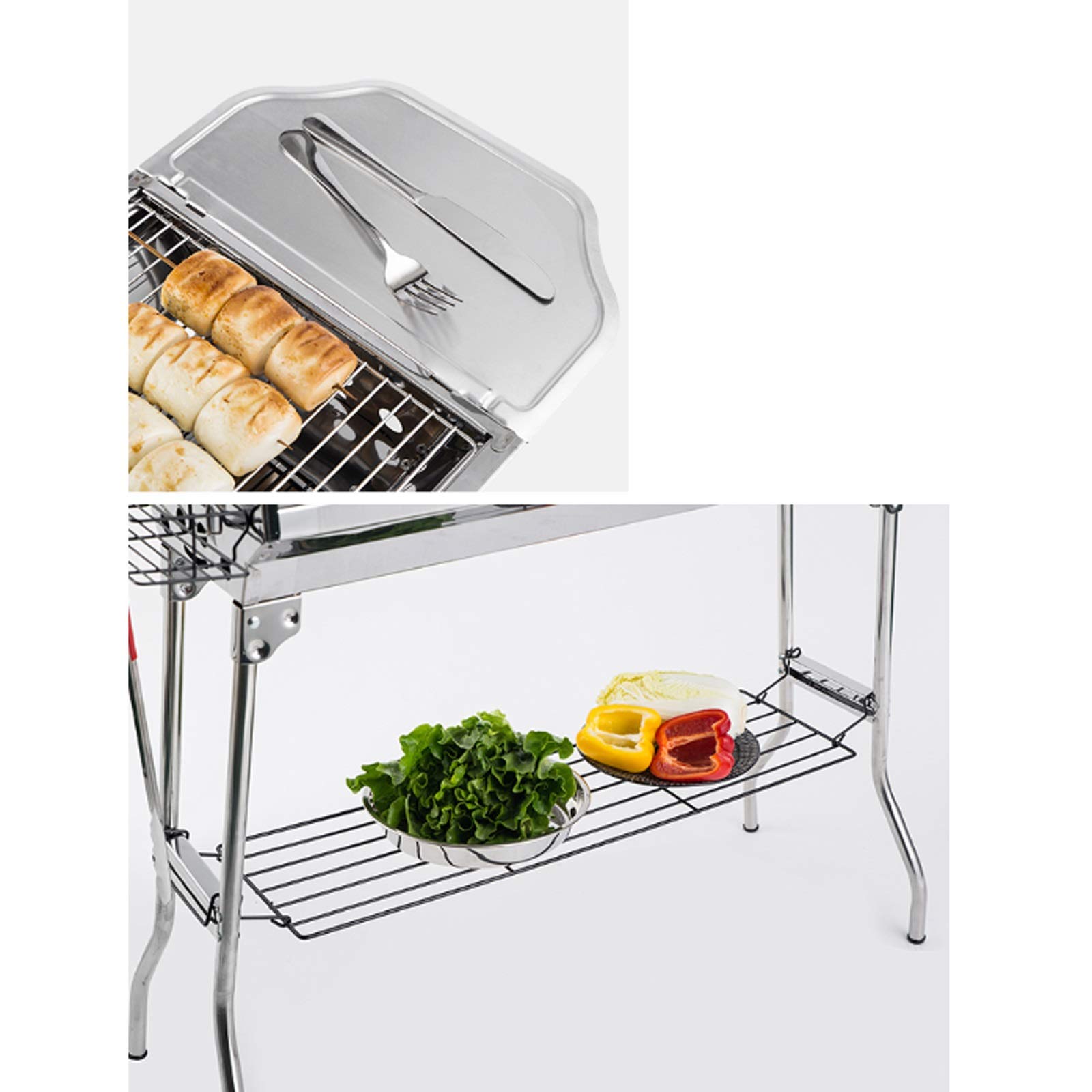 Barbecue Griglia a Carbone Griglie per barbecue pieghevoli inossidabile da esterno Picnic Barbecue Rack Grill Grill Stufa a carbonizzatore Accessori per picnic Adatto per 3-6 persone, argento Utensile