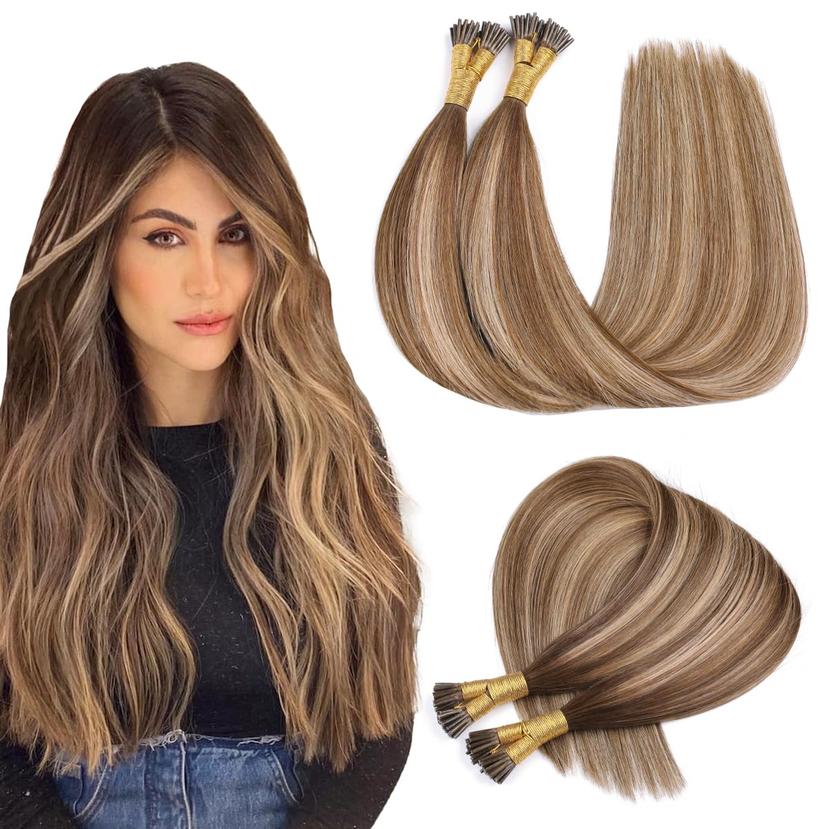 Amazon.com : SURNEL I Tip Hair Extensions Human Hair 4 Fading To 27 ...