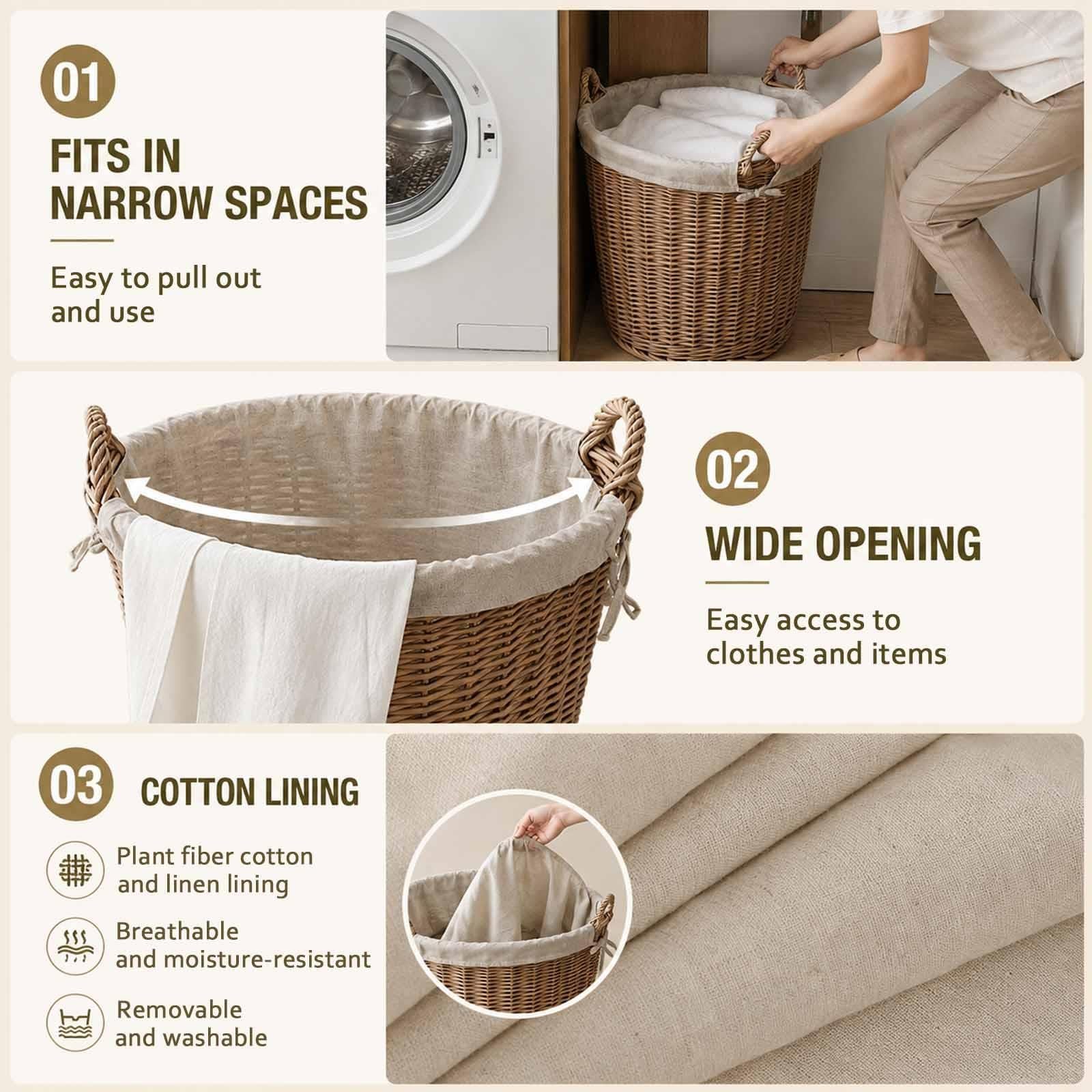 Cesto Portabiancheria Sporca In Rattan Intrecciato, Cesta Multiuso