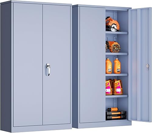 Miniatura 20 de INTERGREAT Armarios de almacenamiento de metal para garaje con cerradura, armario de almacenamiento con cerradura de 36 pulgadas con 2 puertas de