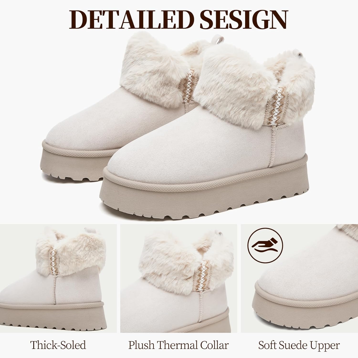 Waluzs Winter Boots for Women Snow Boots Platform Ankle Boot Fuzzy Mini Boot Cute Winter Shoes - Image 4
