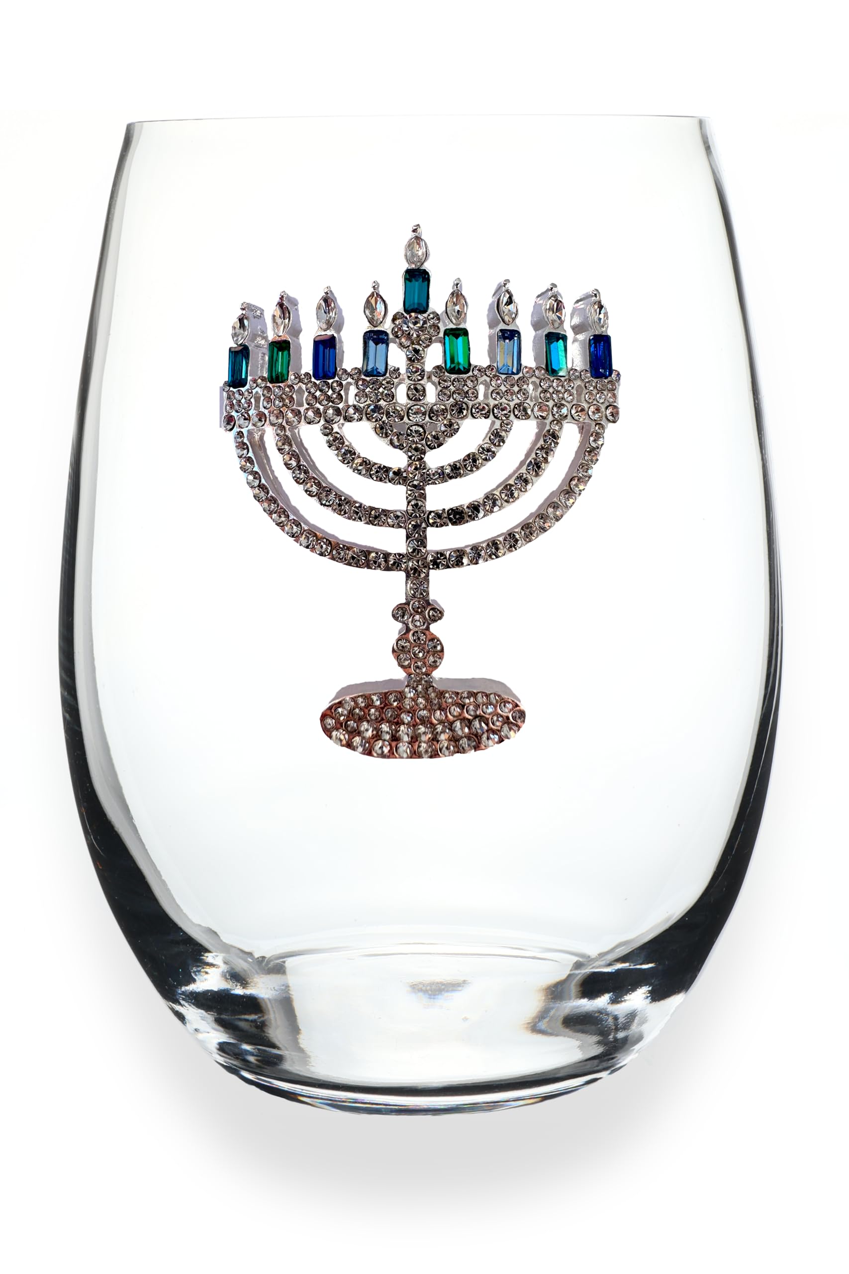 THE QUEENS' JEWELS Bicchiere Da Vino Menorah Con Gioielli - Calice Senza Stelo Da 62 Cl, Decorato A Mano Con Strass, Regalo Unico Per Hanukkah - 3