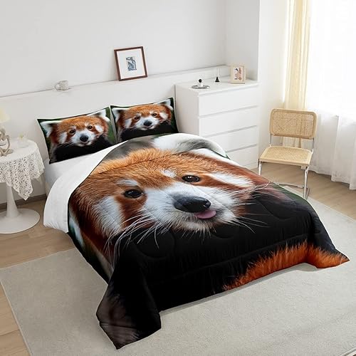 Miniatura 4 de Feelyou Juego de edredón de panda rojo, juego de ropa de cama de panda lindo para niños y niñas, juego de edredón de decoración de animales