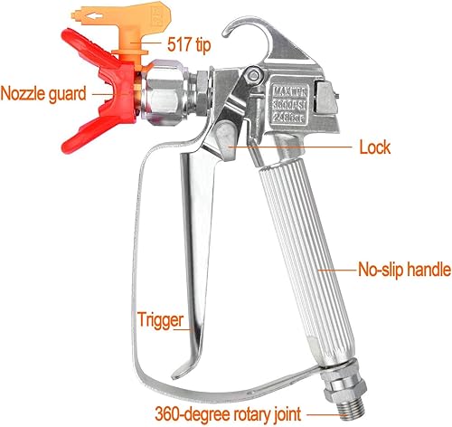 Miniatura 4 de GDHXW W-078 pistola de pintura sin aire de alta presión 3600 PSI 517 TIP con poste de extensión de 10 pulgadas para máquina de pulverización sin aire