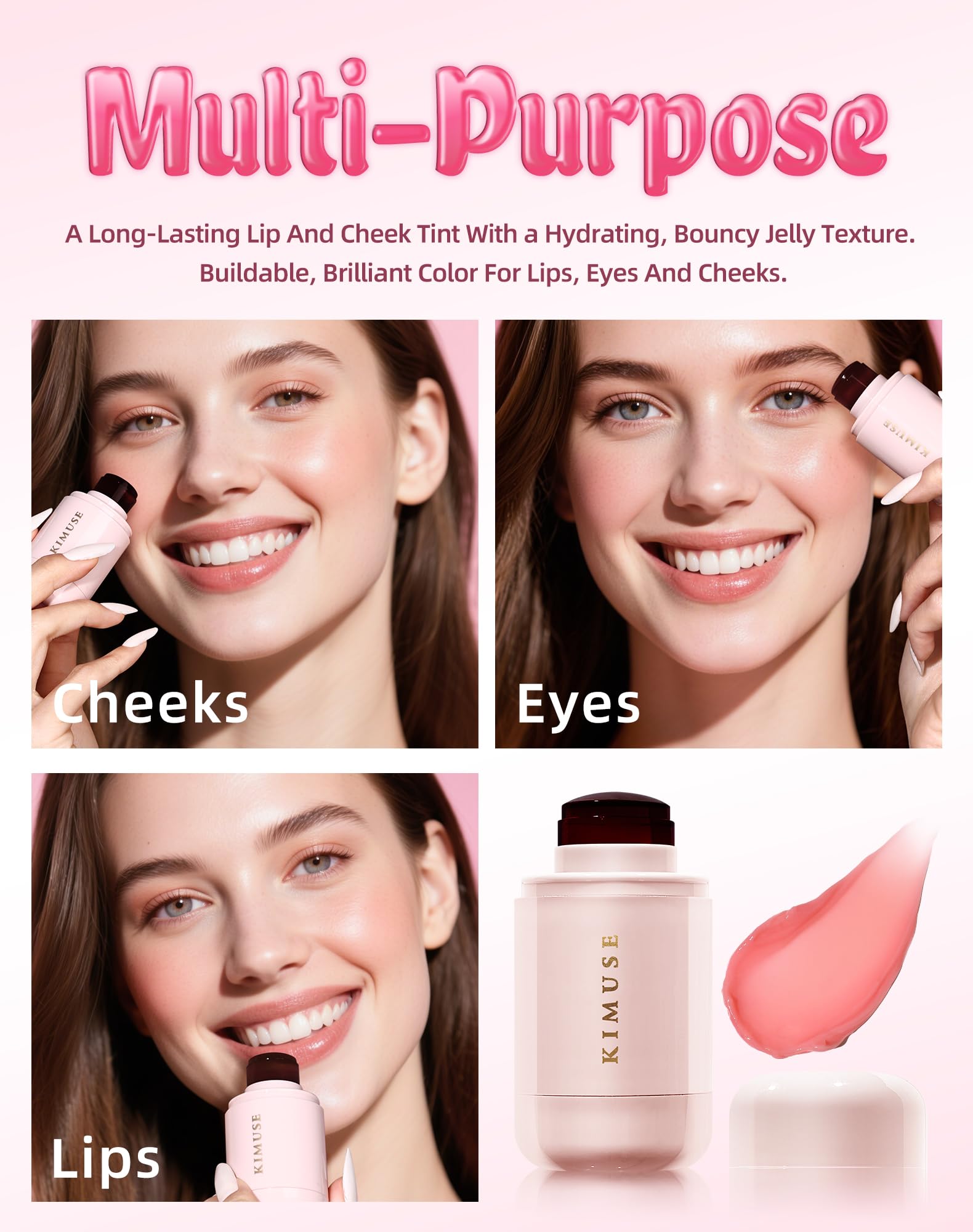 Tinte gelatina para mejillas y labios, rubor de acuarela, maquillaje multiusos, tinte para mejillas, labios y ojos, color ligero, transparente y construible, fórmula vegana, libre de crueldad 4