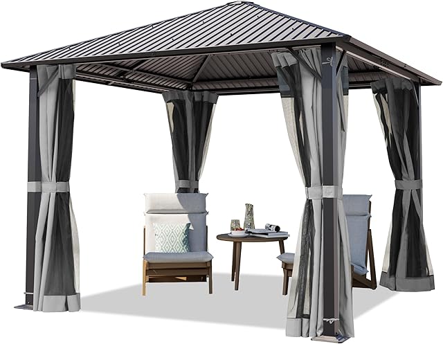 TOOLPORT TOOLPORT Gartenpavillon 3x3 m mit Stahldach - Hardtop Pavillon mit 4 Seitenteilen und Moskitonetzen in Grau — Pavillons