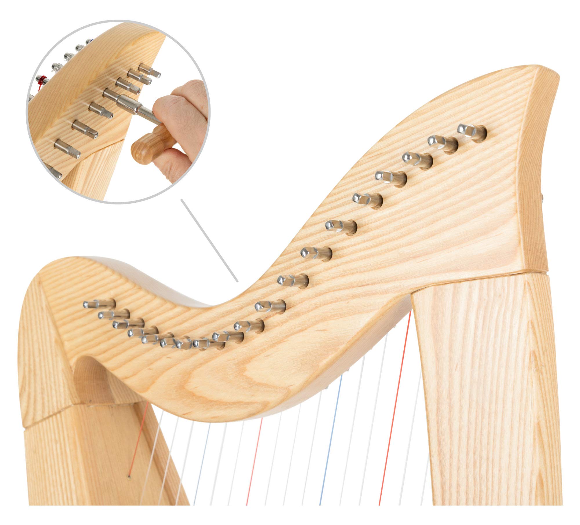 Classic Cantabile H-19 Harpe Celtique 19 cordes Mi bémol majeur mécanique demi-ton frêne hauteur 73 cm housse clés d'accordage