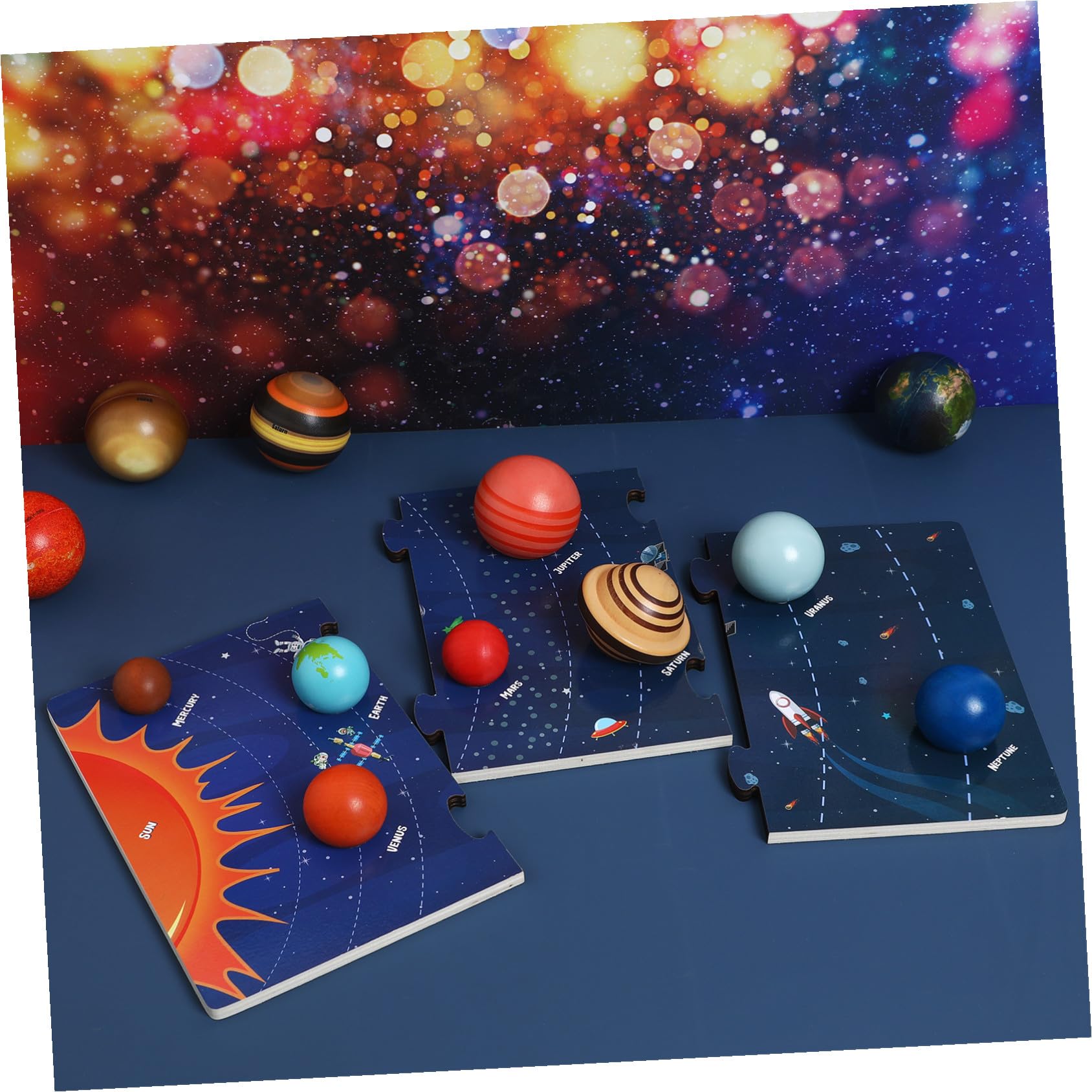 Abaodam Rompecabezas Superficie Lisa para Niños del Sistema Solar de Madera Modelo Educativo y Diseño Elaborado de Planetas Adecuado para Aprendizaje Espacial