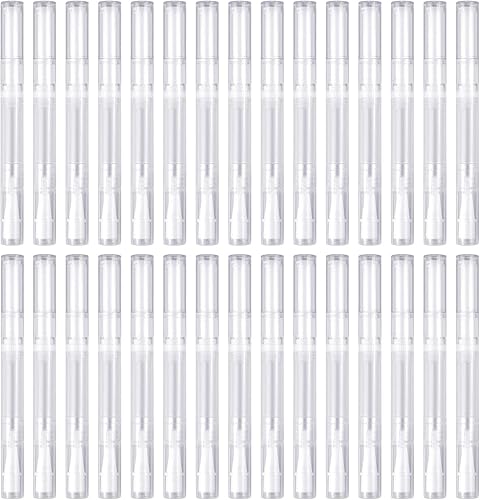 Awpeye Paquete de 30 bolígrafos de giro transparentes de 0.1 fl oz, cepillo de aceite de uñas vacías, aplicadores de contenedores de brillo de