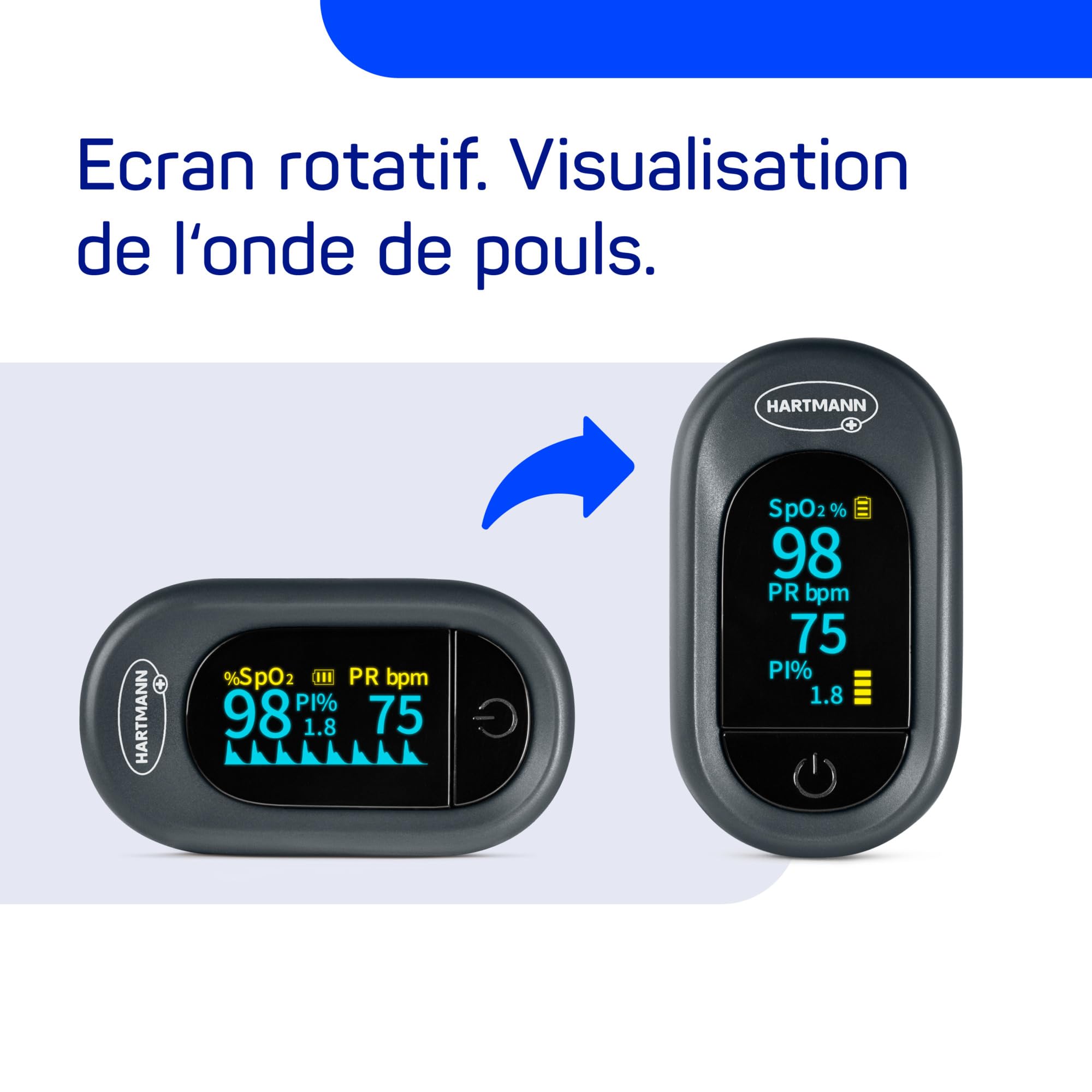 Veroval Oxymètre de Pouls - Mesure de la Saturation en Oxygène, de la Fréquence Cardiaque et du Débit Sanguin au Niveau du Doigt - Ecran OLED Premium - 1 Pièce