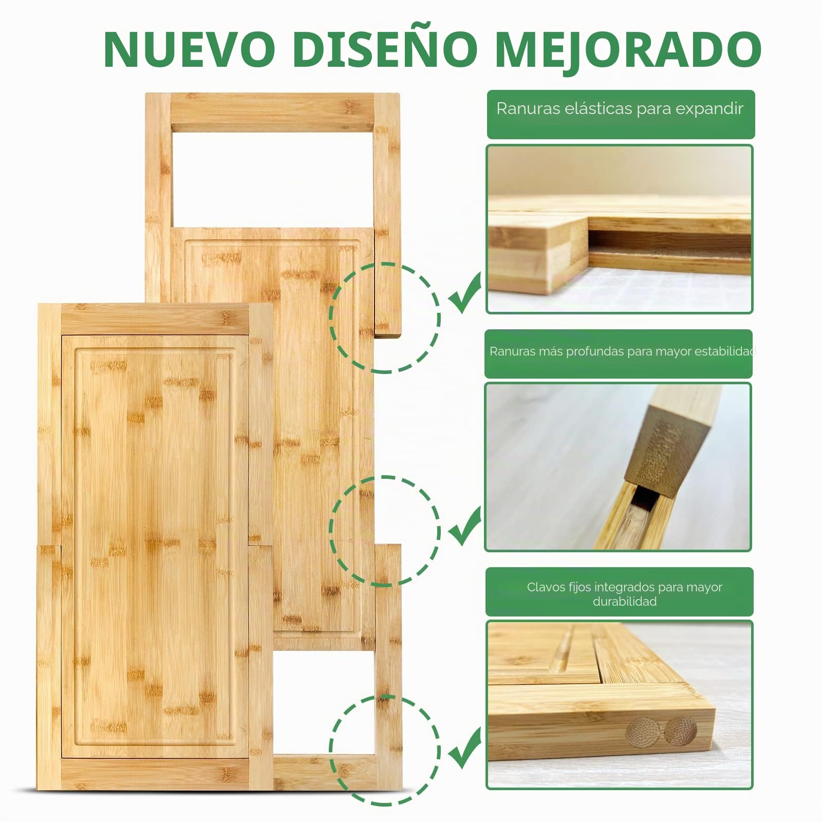 Tabla de cortar Hifybaty sobre el fregadero, tabla de cortar expandible sobre el fregadero, tablas de cortar de bambú con ranura para jugo, tabla de cortar para fregadero de cocina
